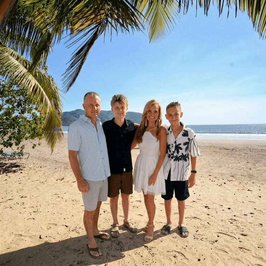 The family behind JARK Creation on the beach in Tambor Bay